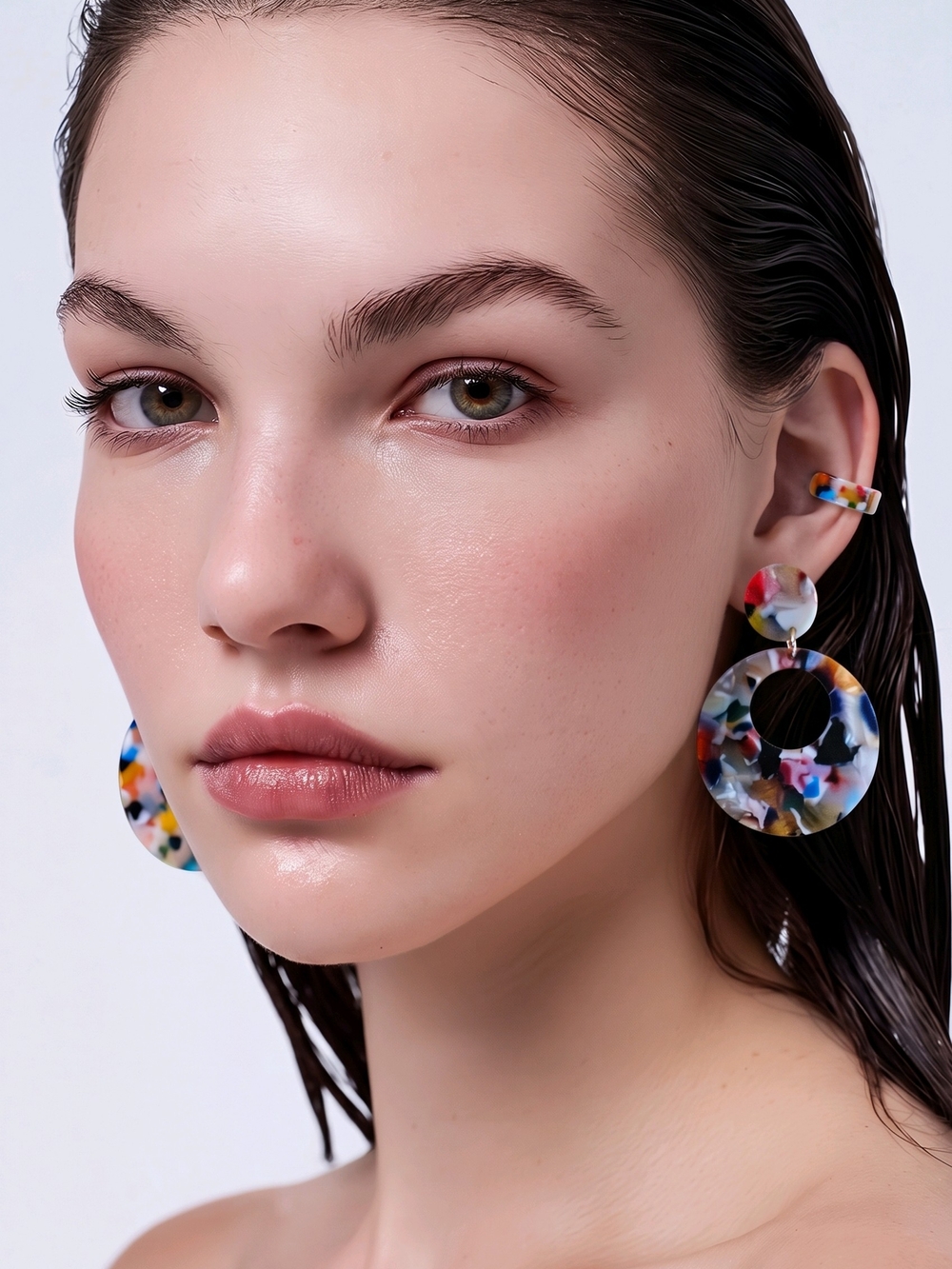 Confetti Resin Multicolor Earrings Set of 2 - Picture 2 of 3